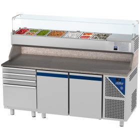 DALMEC - Table à pizza positive 0/+10°C - 396 L - 2 portes pleines - P. 800 - 600x400 - 4 tiroirs - 9 GN 1/4