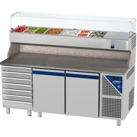 DALMEC - Table à pizza positive 0/+10°C - 396 L - 2 portes pleines - P. 800 - 600x400 - 7 tiroirs - 9 GN 1/4