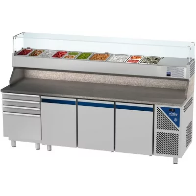 DALMEC - Table à pizza positive 0/+10°C - 606 L - 3 portes pleines - Prof. 800 - 600 x 400 - 9 GN 1/3