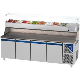 DALMEC - Table à pizza positive 0/+10°C - 816 L - 4 portes pleines - Prof. 800 - 600 x 400