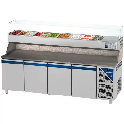 DALMEC - Table à pizza positive 0/+10°C - 816 L - 4 portes pleines - Prof. 800 - 600 x 400