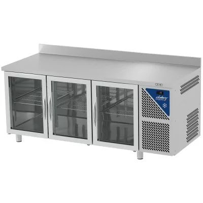 DALMEC - Table réfrigérée positive 0/+10°C - GN 1/1 - 460 L - 3 portes vitrées - Prof. 700 - Avec dosseret