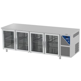 DALMEC - Table réfrigérée positive 0/+10°C - GN 1/1 - 630 L - 4 portes vitrées - Prof. 700 - Sans dosseret