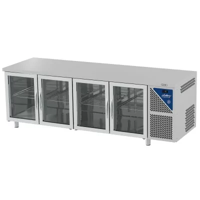 DALMEC - Table réfrigérée positive 0/+10°C - GN 1/1 - 630 L - 4 portes vitrées - Prof. 700 - Sans dosseret