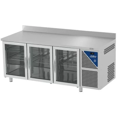 DALMEC - Table réfrigérée vitrée positive - Sans groupe - 350 L - 3 portes - P. 600 - 430x325 - Avec dosseret