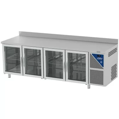 DALMEC - Table réfrigérée vitrée positive - Sans groupe - 470 L - 4 portes - P. 600 - 430x325 - Avec dosseret