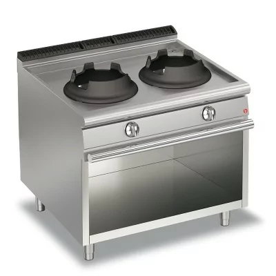 BARON - Wok 2 feux gaz sur placard ouvert - Gamme QUEEN 700 - 2 x 10 kW