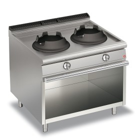 BARON - Wok 2 feux gaz sur placard ouvert - Gamme QUEEN 700 - 2 x 14 kW
