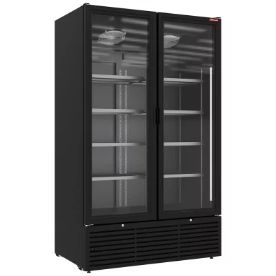 DIAMOND - Vitrine ventilée positive 1142 litres, 2 portes battantes NOIRE