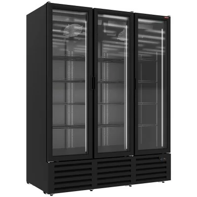 DIAMOND - Vitrine ventilée positive 1455 litres, 3 portes battantes NOIRE