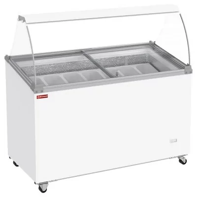 DIAMOND - Conservateur comptoir à glaces 381 L couvercles coulissants, vitres bombées, capacité 7 bacs