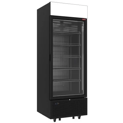 DIAMOND - Vitrine ventilée négative vitrée 646 litres - 5 niveaux fixes avec caisson lumineux - NOIRE
