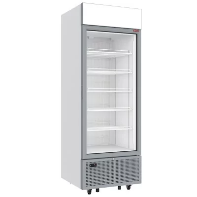 DIAMOND - Vitrine ventilée négative vitrée 646 litres - 5 niveaux fixes avec caisson lumineux - BLANCHE