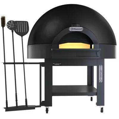 DIAMOND - Four à pizzas statique à cupole, sole fixe, 6 pizzas (Ø 33) avec support sur roues - BLACK