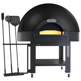 DIAMOND - Four à pizzas statique à cupole, sole fixe, 9 pizzas (Ø 33) avec support sur roues - BLACK