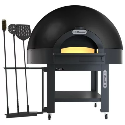 DIAMOND - Four à pizzas statique à cupole, sole fixe, 9 pizzas (Ø 33) avec support sur roues - BLACK