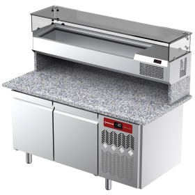 DIAMOND - Table frigorifique ventilée 2 portes avec vitrine refrigérée 1600x380x410 plan granit