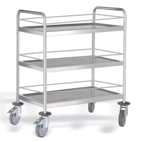 PUJADAS - Chariot de service inox 2 niveaux avec main courante 800 x 500 mm