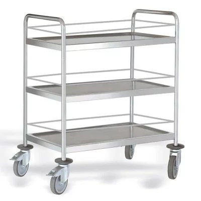 PUJADAS - Chariot de service inox 2 niveaux avec main courante 800 x 500 mm