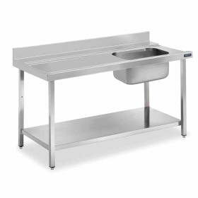 DISTFORM - Table murale entrée de prélavage bac à droite et étagère 700x750x850