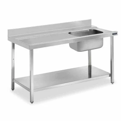DISTFORM - Table murale entrée de prélavage bac à droite et étagère 700x750x850