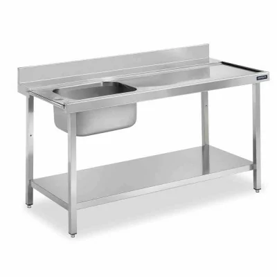 DISTFORM - Table murale entrée de prélavage bac à gauche et étagère 1100x750x850