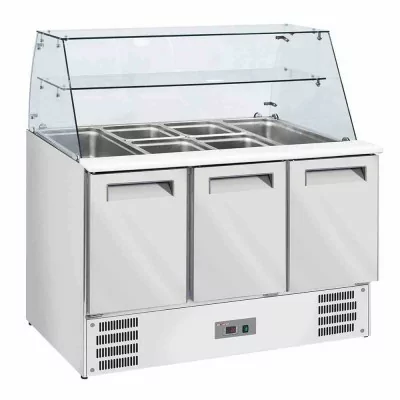 DIVERSO - Déclassé - Saladette avec vitre bombée 4x GN 1/1-150 mm + réserve 3 portes GN 1/1