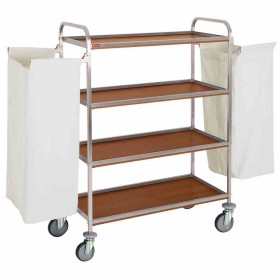 DIAMOND - Chariot à linge inox, 4 niveaux, avec 2 sacs - chêne foncé