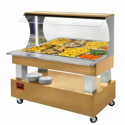 DIAMOND - Buffet chauffant mural, bain marie, 4x GN1/1-150 (Bois Chêne clair)