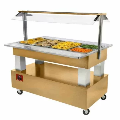 DIAMOND - Buffet chauffant, bain marie, 4x GN1/1-150 (Bois Chêne clair)