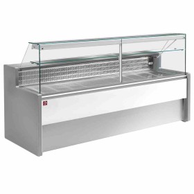 DIAMOND - Comptoir vitrine réfrigéré vitre droite 90°, avec réserve - GRIS/BLANC L. 1000 mm