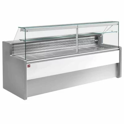 DIAMOND - Comptoir vitrine réfrigéré vitre droite 90°, avec réserve - GRIS/BLANC L. 1000 mm
