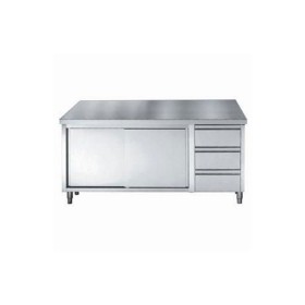 COMBISTEEL - Plan de travail portes coulissantes tiroirs L. 2000 mm P. 700 mm