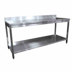 L2G - Déclassé - Table inox démontable adossée avec étagère P. 700 mm L. 1500 mm