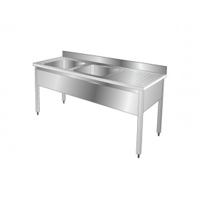 NOSEM - Déclassé - Plonge inox 2 bacs - Egouttoir à droite - P. 700 mm - L. 2000 mm