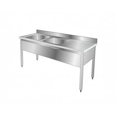 NOSEM - Déclassé - Plonge inox 2 bacs - Egouttoir à droite - P. 700 mm - L. 2000 mm