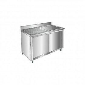 NOSEM - Déclassé - Plonge inox 1 bac - Egouttoir à gauche - P. 700 mm - L. 1200 mm - Placard fermé