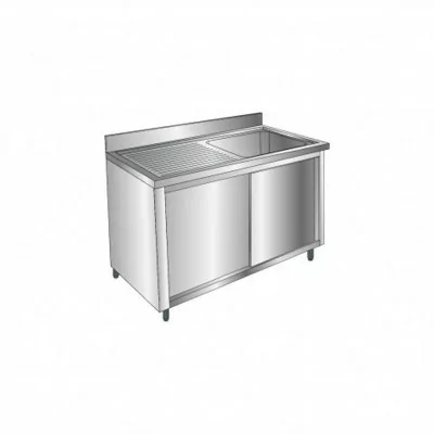 NOSEM - Déclassé - Plonge inox 1 bac - Egouttoir à gauche - P. 700 mm - L. 1200 mm - Placard fermé