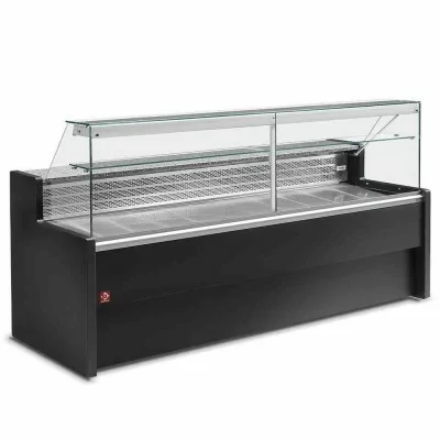 DIAMOND - Déclassé - Vitrine réfrigérée droite noire avec réserve, largeur 2500 mm