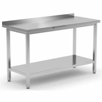 DYNASTEEL - Table inox avec dosseret et étagère - 1400 x 600 mm