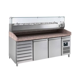 L2G - Meuble à pizzas 2 portes + tiroirs, dessus saladette 9x GN 1/3