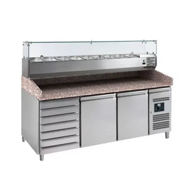 L2G - Meuble à pizzas 2 portes + tiroirs, dessus saladette 9x GN 1/3