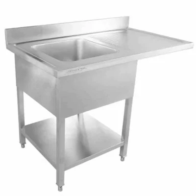 SERIAPRO - Plonge avec passage lave-vaisselle, dosseret et étagère - 1200 x 600 - égouttoir à droite