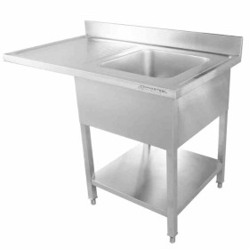 SERIAPRO - Plonge avec passage lave-vaisselle, dosseret et étagère - 1200 x 700 - égouttoir à gauche