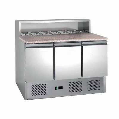 L2G - Meuble réfrigéré à pizza 3 portes GN 1/1 dessus granit 8 GN 1/6