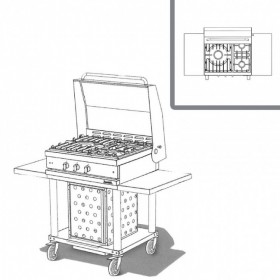 WESTAHL - Table de cuisson gaz 3 feux vifs, sur module, AVEC couvercle