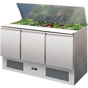 L2G - Saladette réfrigérée inox, 3 portes + couvercle télescopique