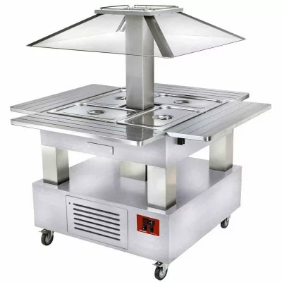 DIAMOND - Ilot buffet chauffant 4 bac GN 1/1 +20°C à 90°C bois blanc