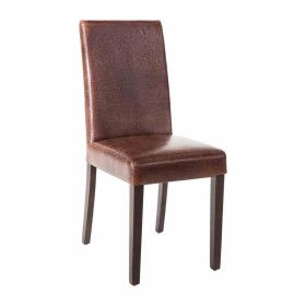 BOLERO - Chaise dossier haut en simili cuir marron foncé patiné x2