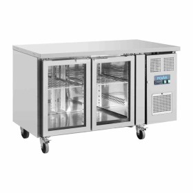 POLAR - Table réfrigérée positive inox 2 portes vitrées, capacité 205 L